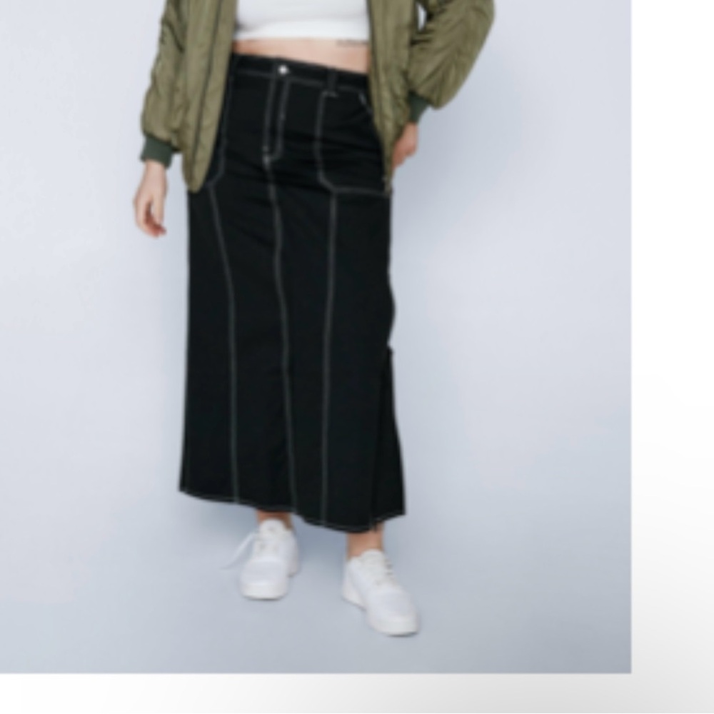 Nasty Gal Black Maxi Skirt with White Stitching